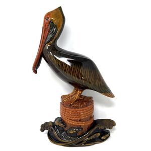 Pelican Sea Bird Wall Mount Decor Nautical Hand Painted 18" Sculpture Plaque NOS